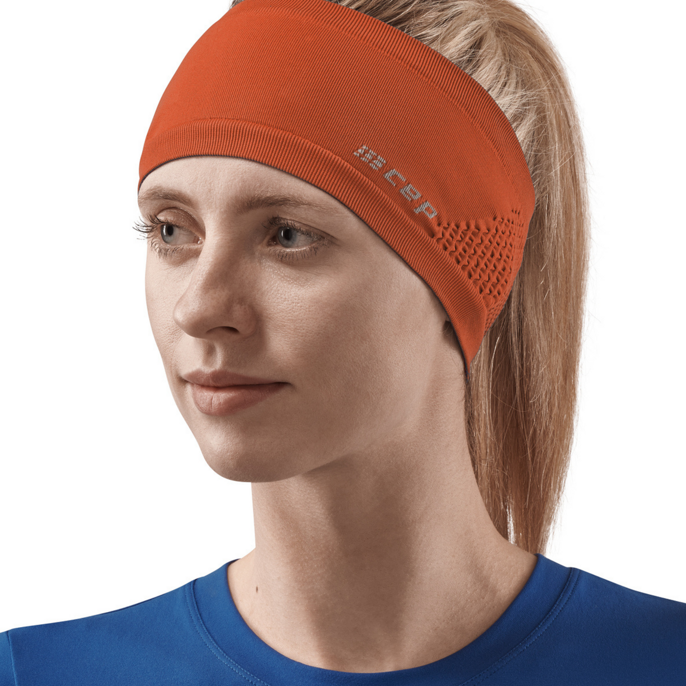 Cold Weather Headband, Dark Orange, Front View Female Model