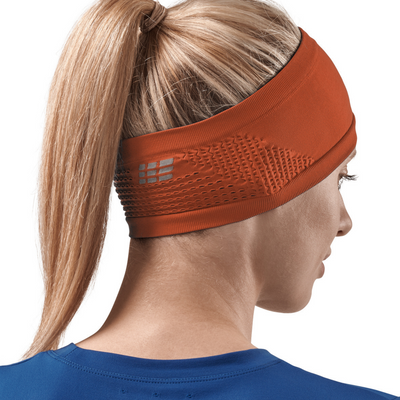Cold Weather Headband, Dark Orange, Back View Female Model