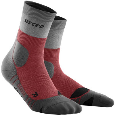 Hiking Light Merino Mid Cut Compression Socks, Women, Berry/Grey, Front View