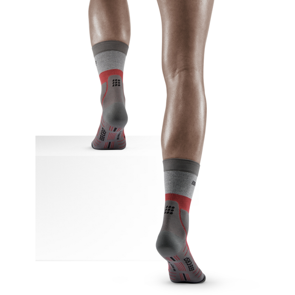 Hiking Light Merino Mid Cut Compression Socks, Women, Berry/Grey, Back View Model