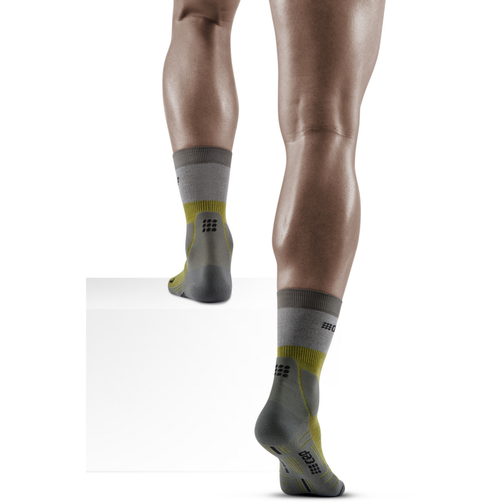 Hiking Light Merino Mid Cut Compression Socks, Men, Olive/Grey, Back View Model