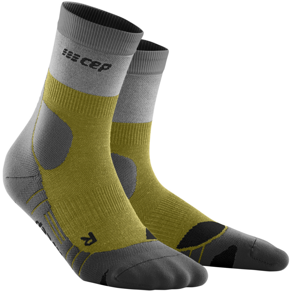 Hiking Light Merino Mid Cut Compression Socks, Men, Olive/Grey, Front View