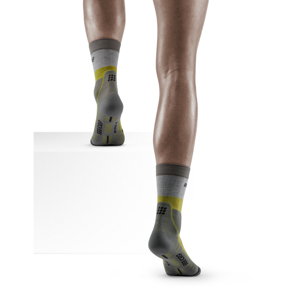 Hiking Light Merino Mid Cut Compression Socks, Women, Olive/Grey, Back View Model