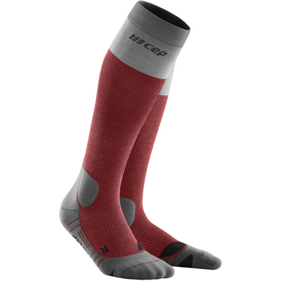 Hiking Light Merino Tall Compression Socks, Women, Berry/Grey, Front View