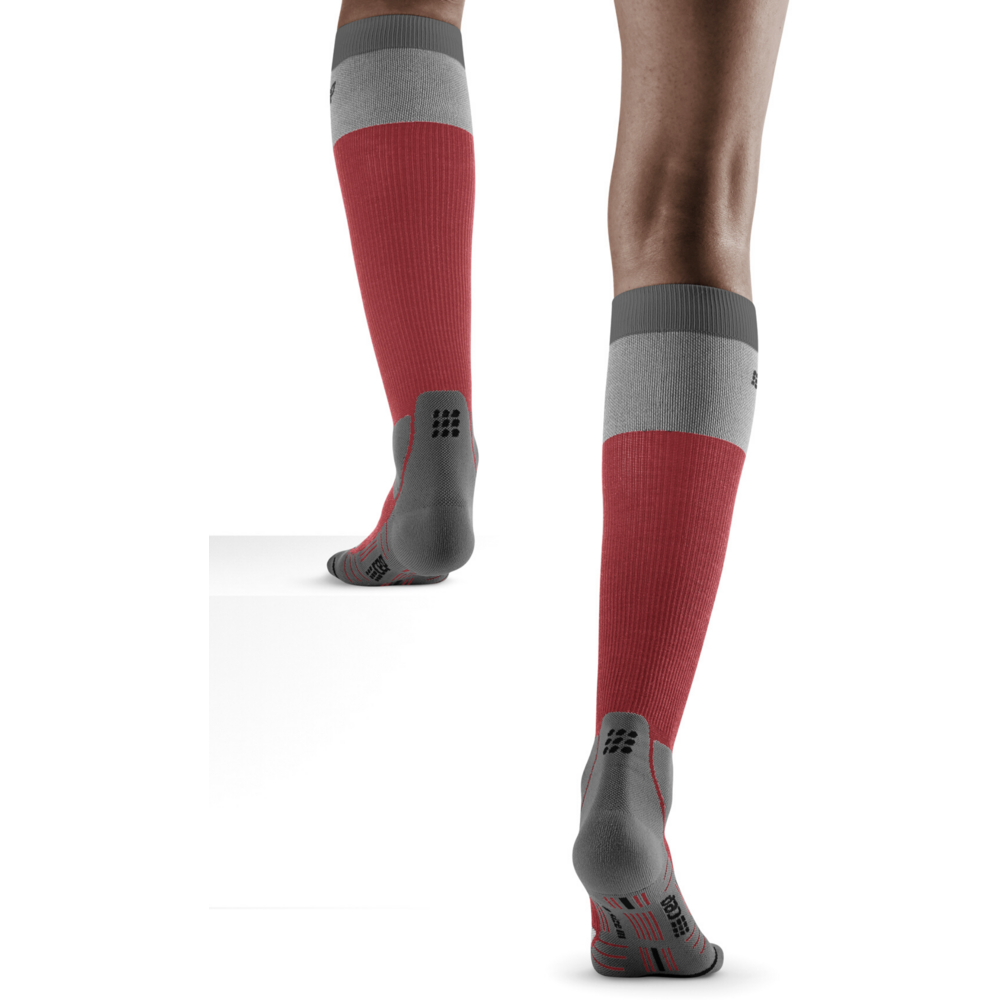 Hiking Light Merino Tall Compression Socks, Women, Berry/Grey, Back View Model