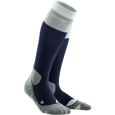 Hiking Light Merino Tall Compression Socks, Women. Marineblue/Grey, Front View