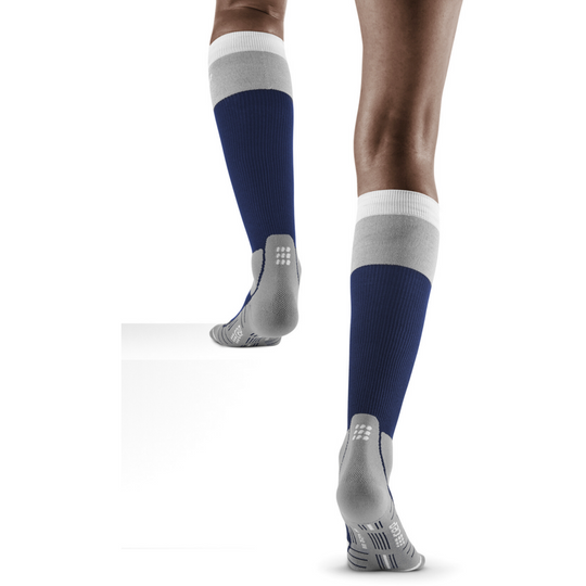 Πεζοπορία ελαφριές κάλτσες συμπίεσης μερίνο ψηλές, γυναίκες. marineblue/γκρι, μοντέλο πίσω όψης