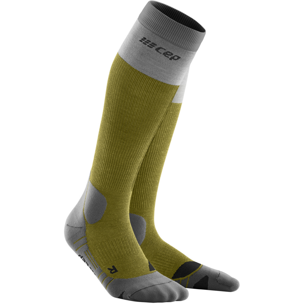 Hiking Light Merino Tall Compression Socks, Women, Olive/Grey, Front View