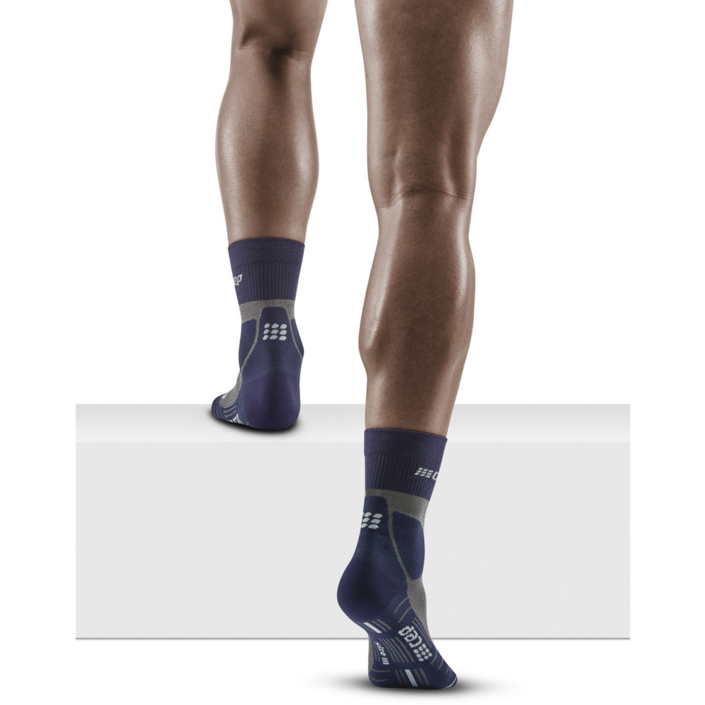 Hiking Merino Mid Cut Compression Socks, Men, Peacoat/Grey, Back View Model