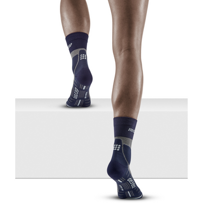 Hiking Merino Mid Cut Compression Socks, Women, Peacoat/Grey, Back View Model