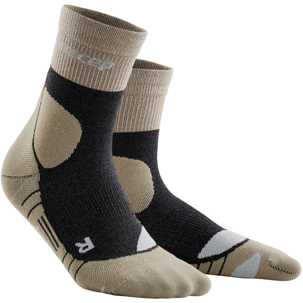 Hiking Merino Mid Cut Compression Socks, Men, Sand/Grey, Front View