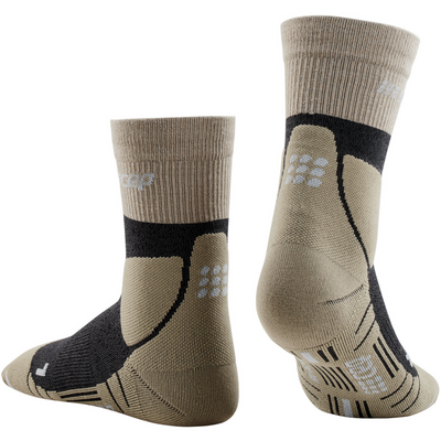 Hiking Merino Mid Cut Compression Socks, Men, Sand/Grey, Back View