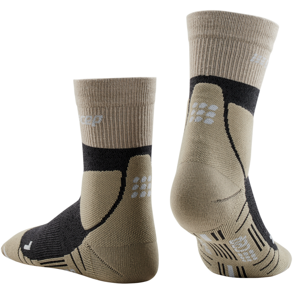 Hiking Merino Mid Cut Compression Socks, Women, Sand/Grey, Back View
