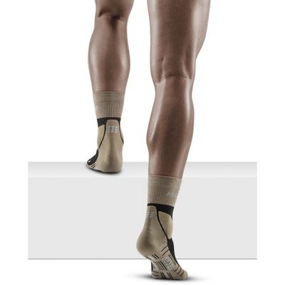 Hiking Merino Mid Cut Compression Socks, Men, Sand/Grey, Back View Model