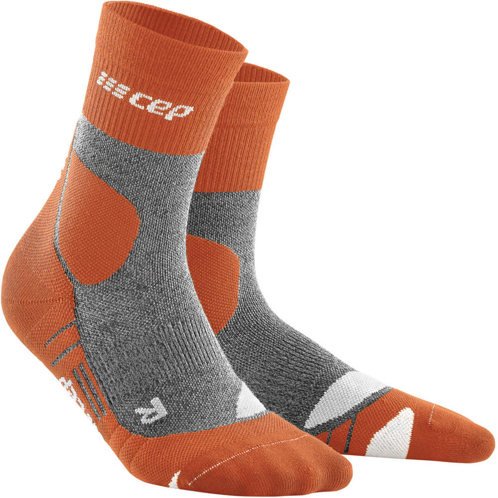 Hiking Merino Mid Cut Compression Socks, Women, Sunset/Grey, Front View