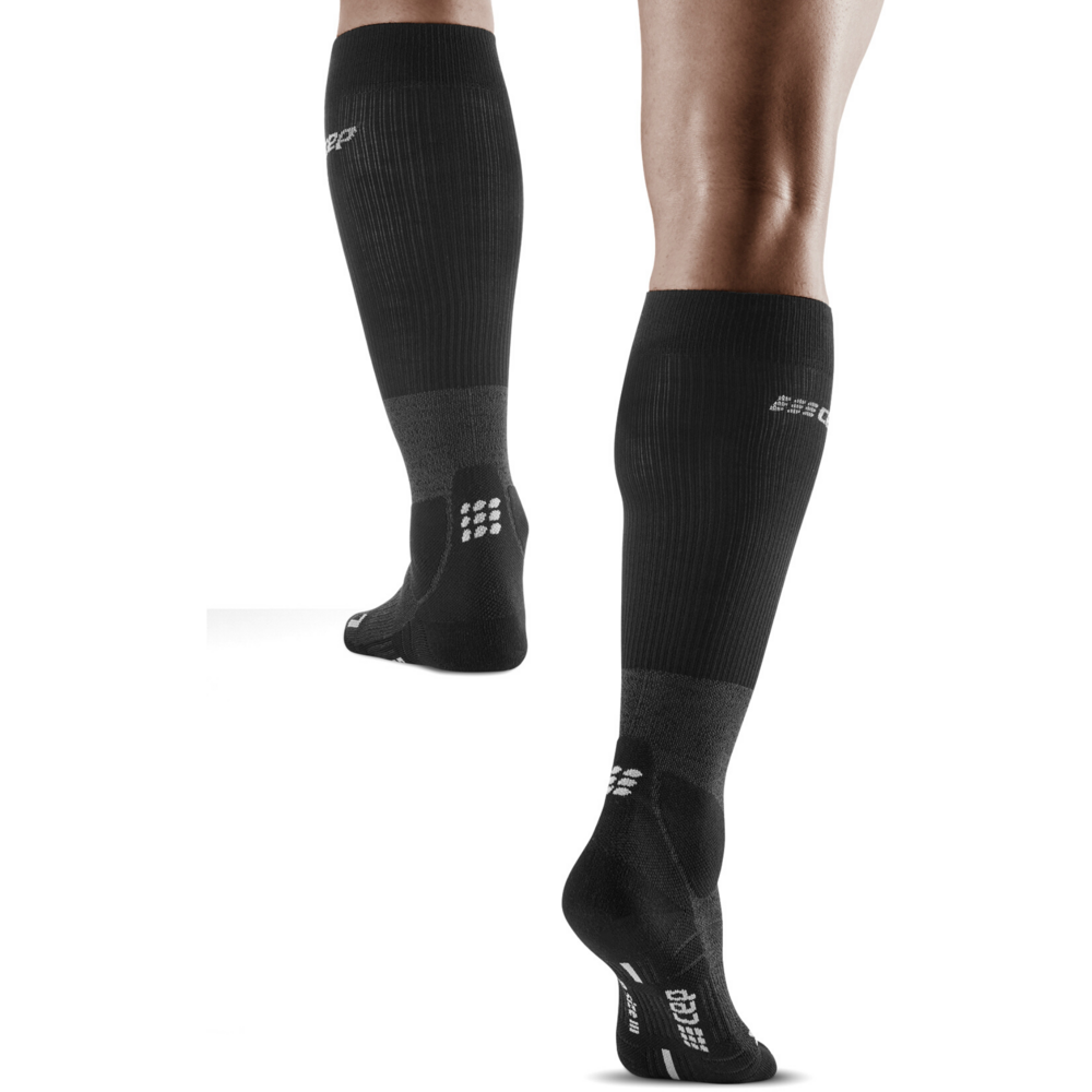 Hiking Merino Tall Compression Socks, Men, Stonegrey/Grey, Back View Model