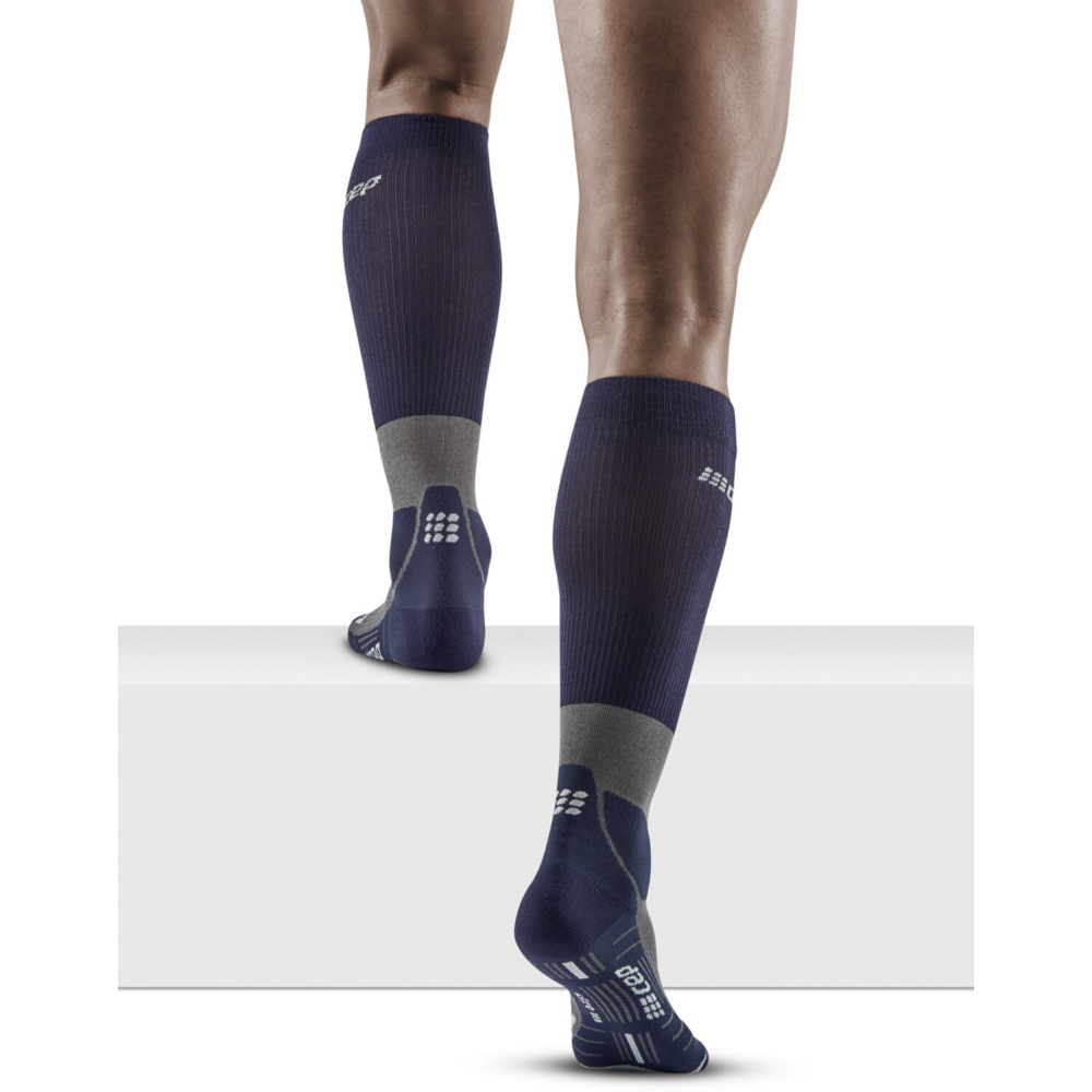 Hiking Merino Tall Compression Socks, Men, Peacoat/Grey, Back View Model
