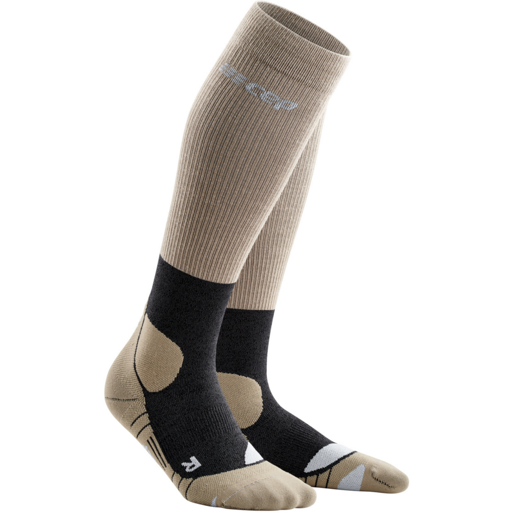 Hiking Merino Tall Compression Socks, Men, Sand/Grey, Front View