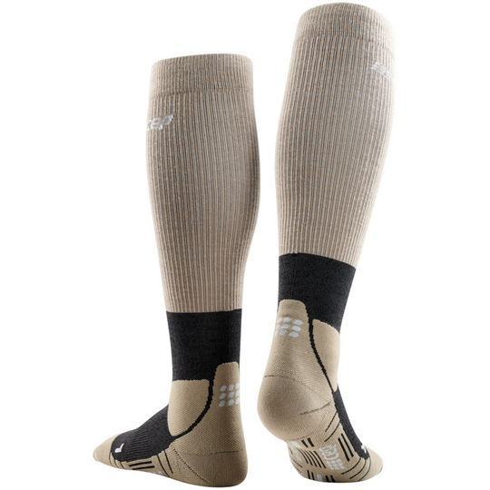 Hiking Merino Tall Compression Socks, Women, Sand/Grey, Back View
