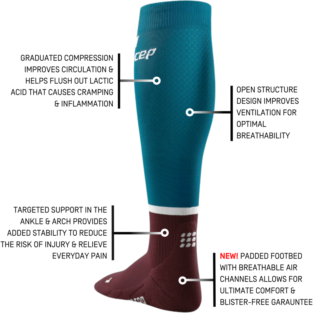 The run compresión calcetines altos 4.0, mujeres, petróleo/rojo oscuro, detalle