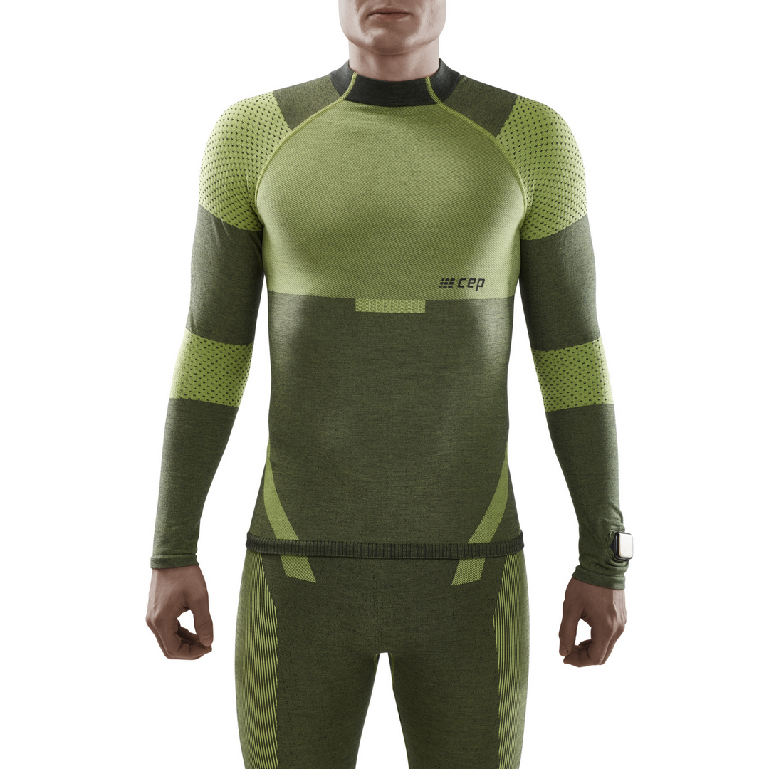 Camiseta básica de esquí de travesía, hombre, verde - modelo vista frontal