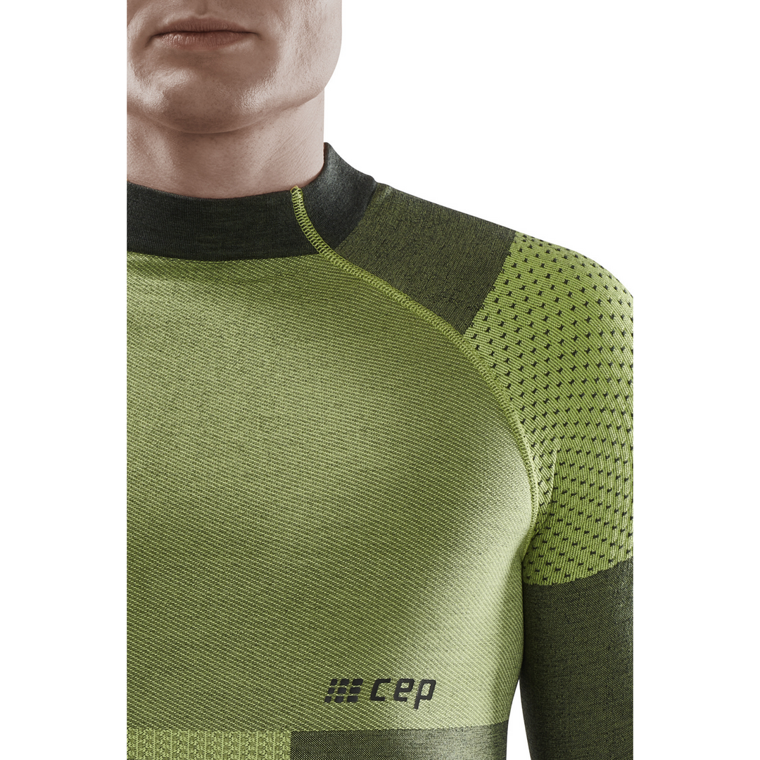 Camisa base ski touring, masculina, verde - detalhe frontal