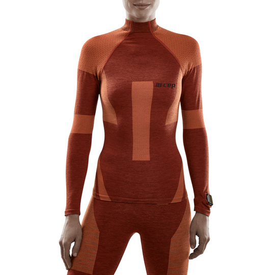 Camisa básica de esqui, mulher, laranja - modelo de vista frontal