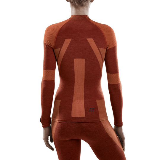 Camisa básica de esqui, mulher, laranja - modelo com vista traseira