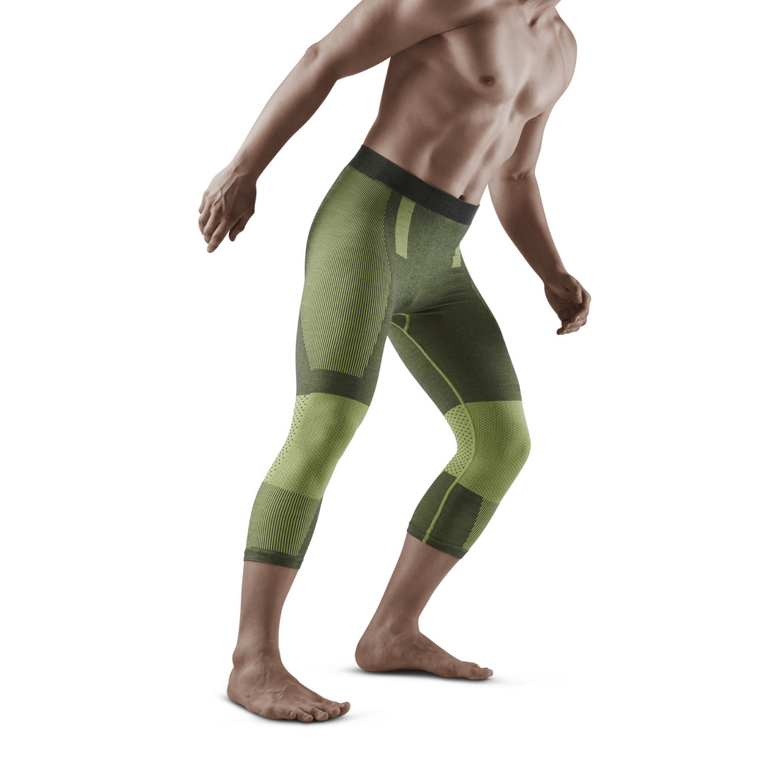 Meia-calça base 3/4 para esqui de fundo, masculina, verde - modelo vista frontal