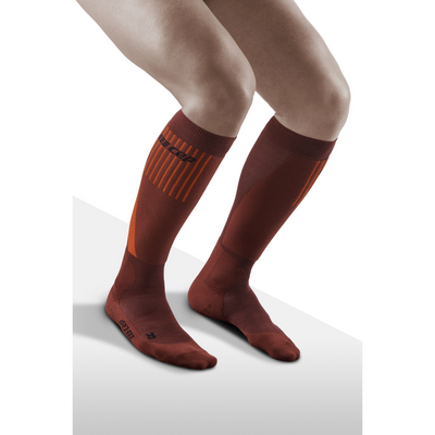 Ski Touring Tall Compression Socks, Men, Dark Orange - Front View Model