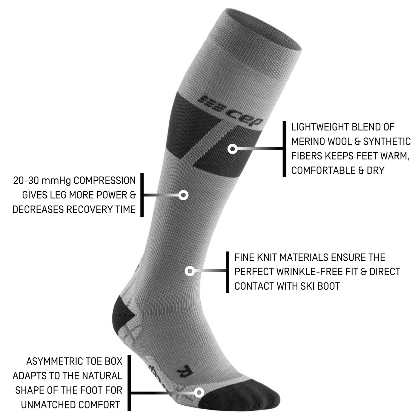 Ski Ultralight Tall Compression Socks, Men, Grey/Dark Grey, Detail
