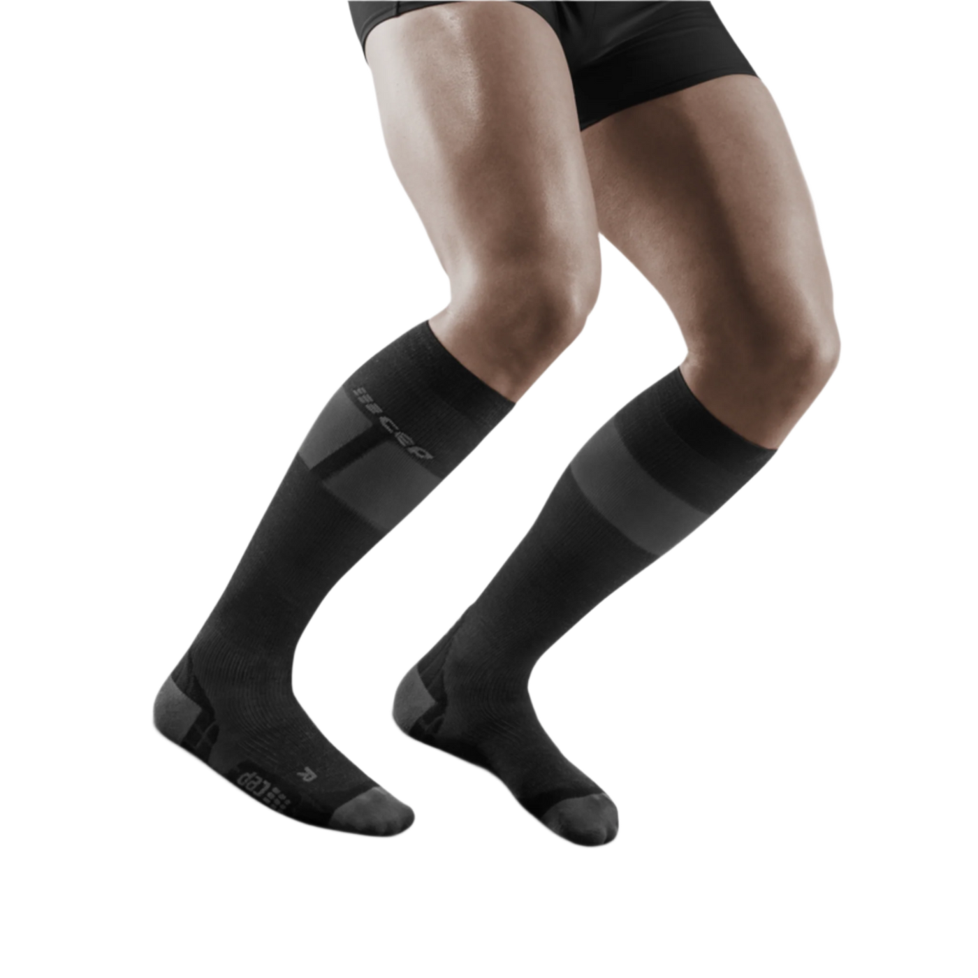 Ski Ultralight Tall Compression Socks, Men, Black/Dark Grey, Front View Model