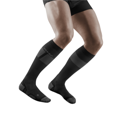 Ski Ultralight Tall Compression Socks, Men, Black/Dark Grey, Front View Model
