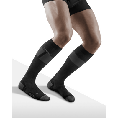Ski Ultralight Tall Compression Socks, Men, Black/Dark Grey, Front View Model