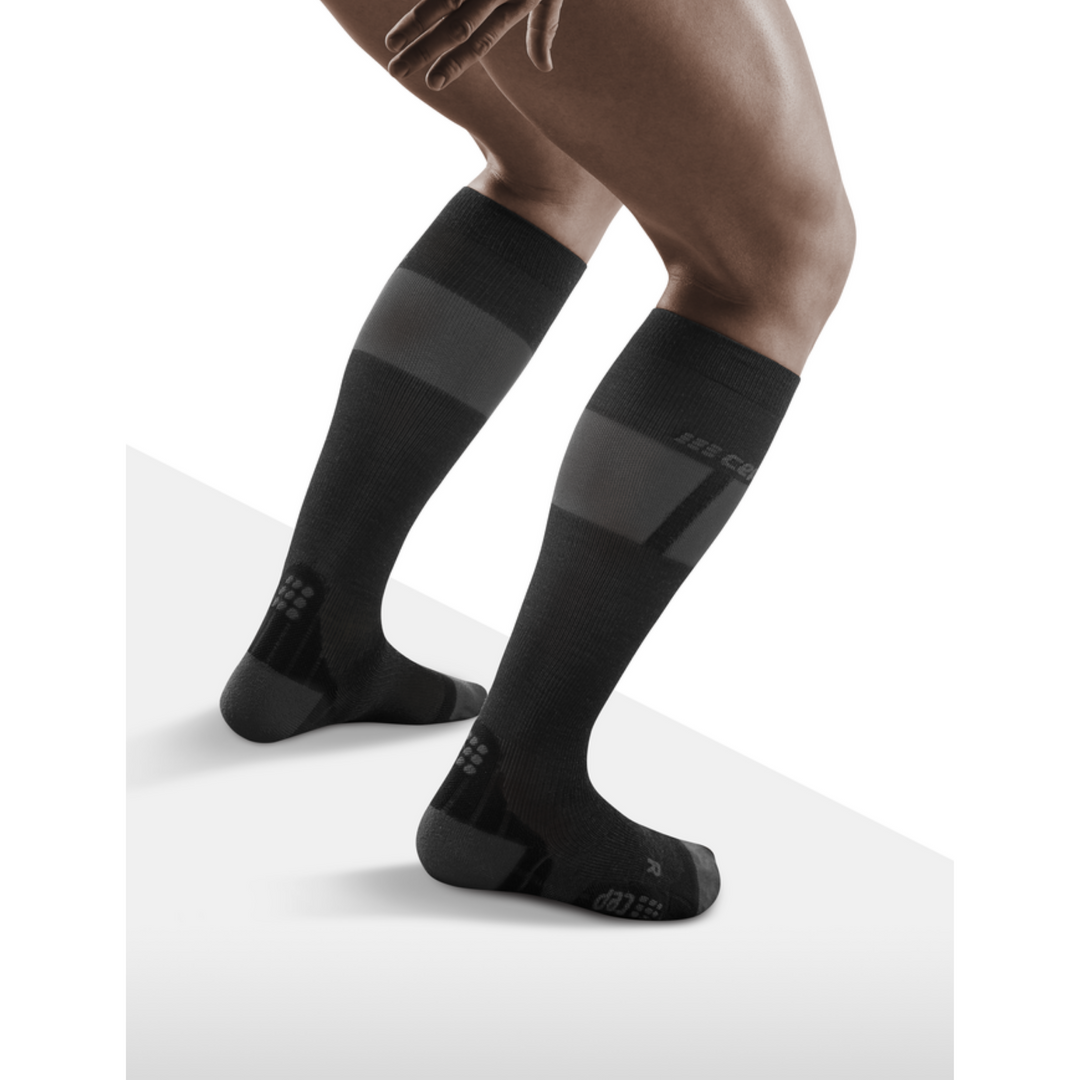 Ανδρικές Κάλτσες Υψηλής Συμπίεσης Σκι, Μαύρο/Σκούρο Γκρι, Μοντέλο Πίσω Όψης