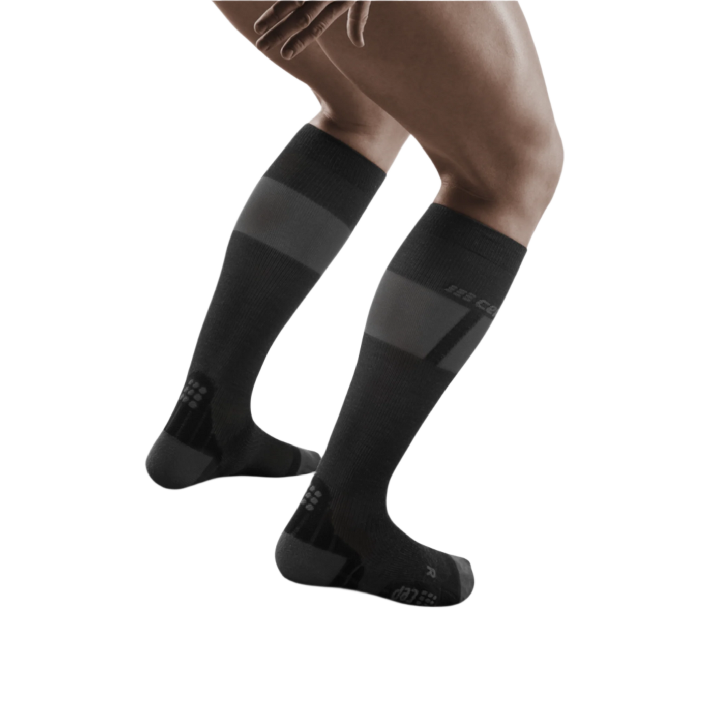 Ski Ultralight Tall Compression Socks, Men, Black/Dark Grey, Back View Model