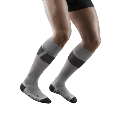 Ski Ultralight Tall Compression Socks, Men, Grey/Dark Grey, Front View Model