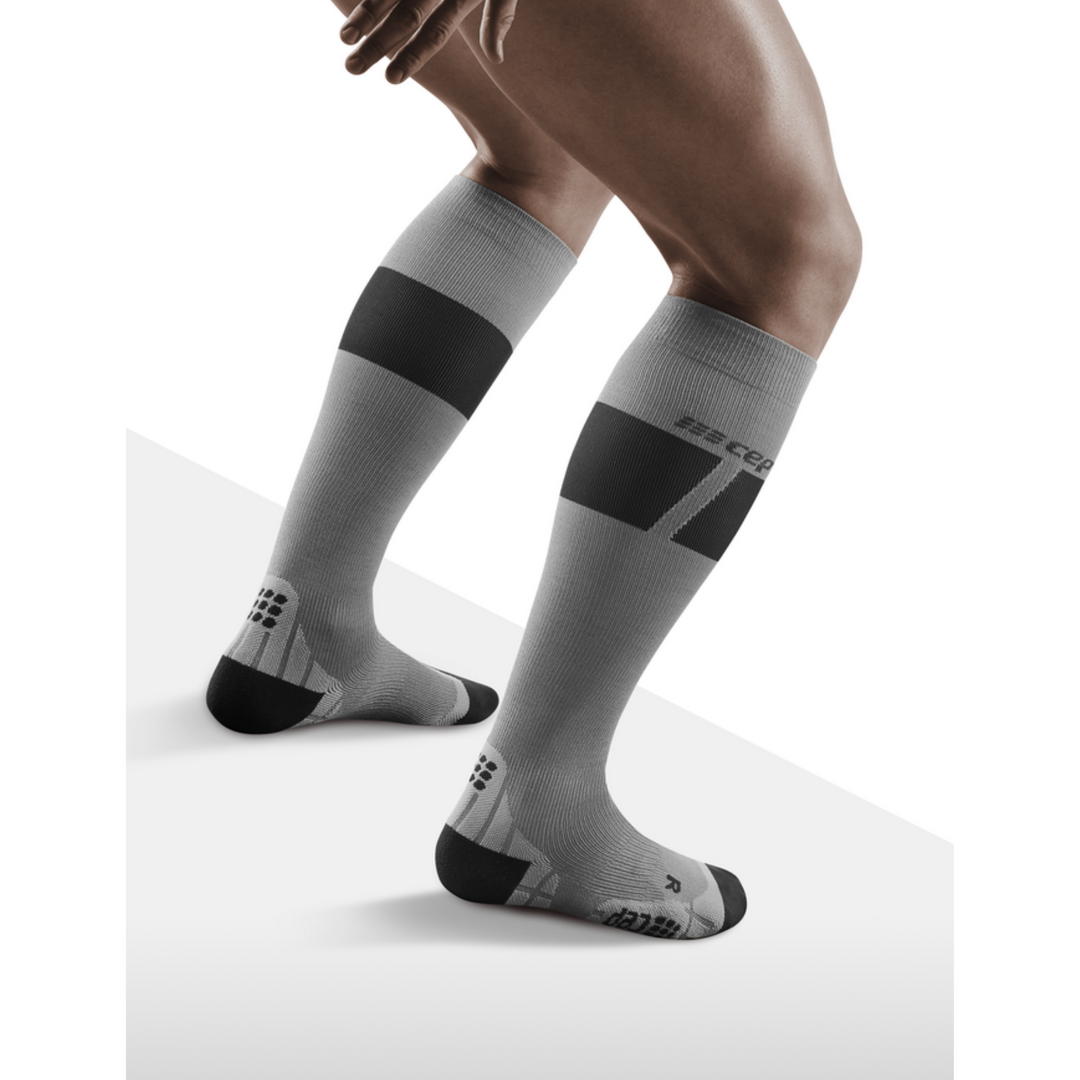 Ski Ultralight Tall Compression Socks, Men, Grey/Dark Grey, Back View Model