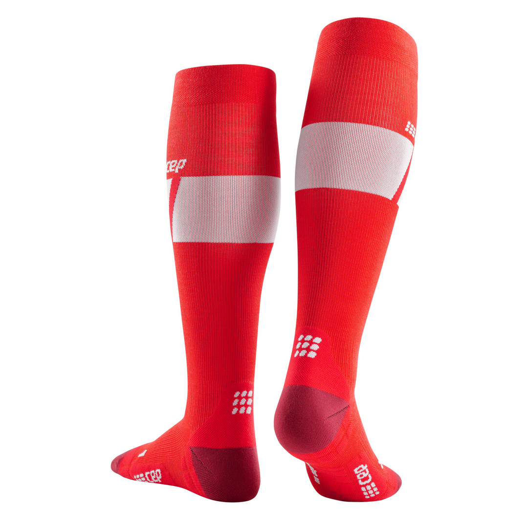 Calcetines de compresión altos ultraligeros de esquí, hombre, rojo/blanco, vista posterior