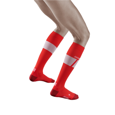 Ski Ultralight Tall Compression Socks, Women, Red/White, Back View Model