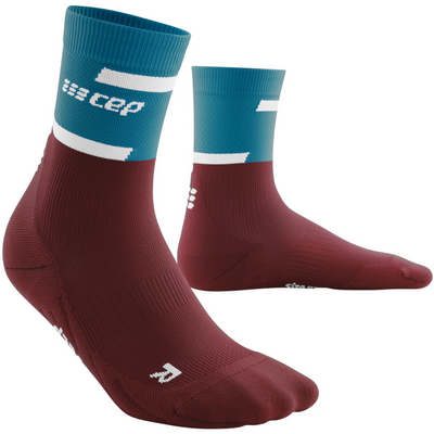 The Run Compression Mid Cut Socks 4.0, Men, Petrol/Dark Red, Front View