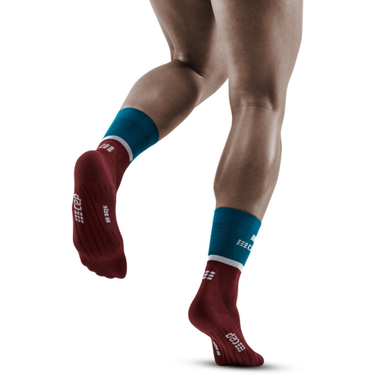 The Run Compression Mid Cut Socks 4.0, Men, Petrol/Dark Red, Back View Model