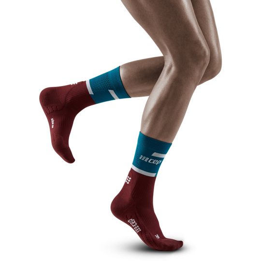 The run calcetines de compresión de corte medio 4.0, mujeres, petróleo/rojo oscuro