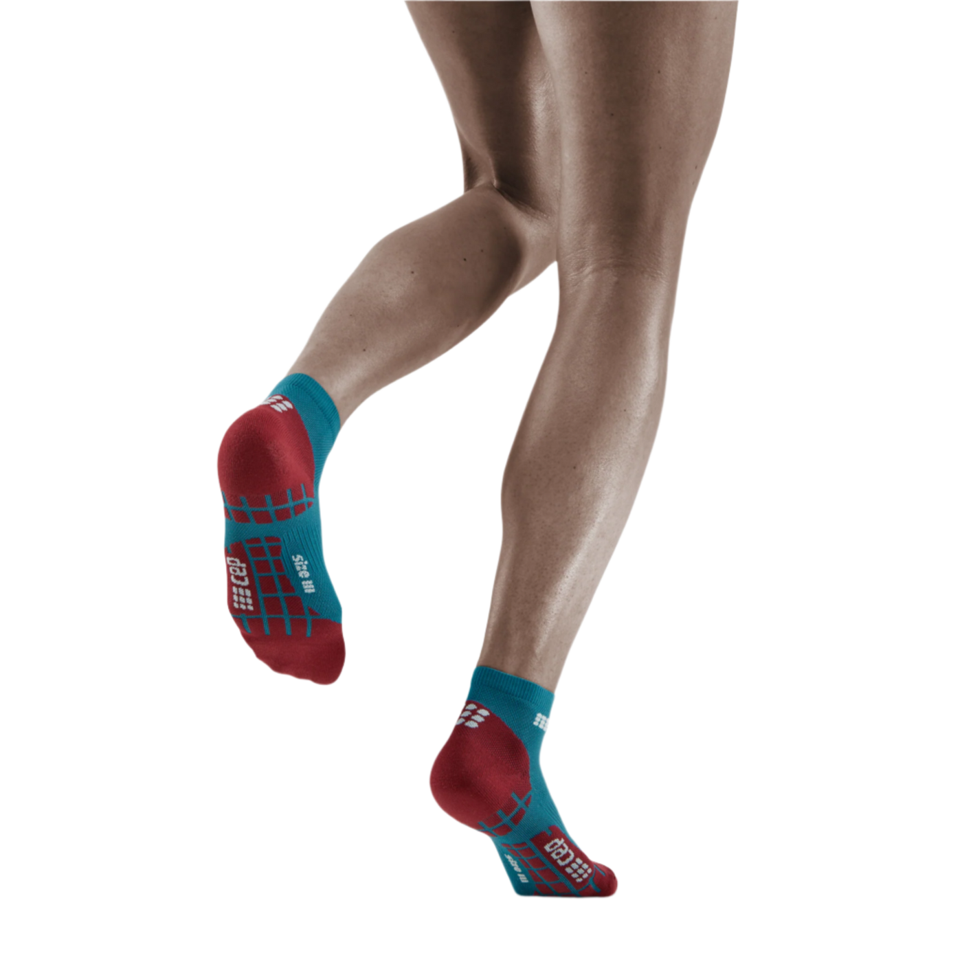 Ultralight Low Cut Compression Socks, Women, Petrol/Red, Back View Model