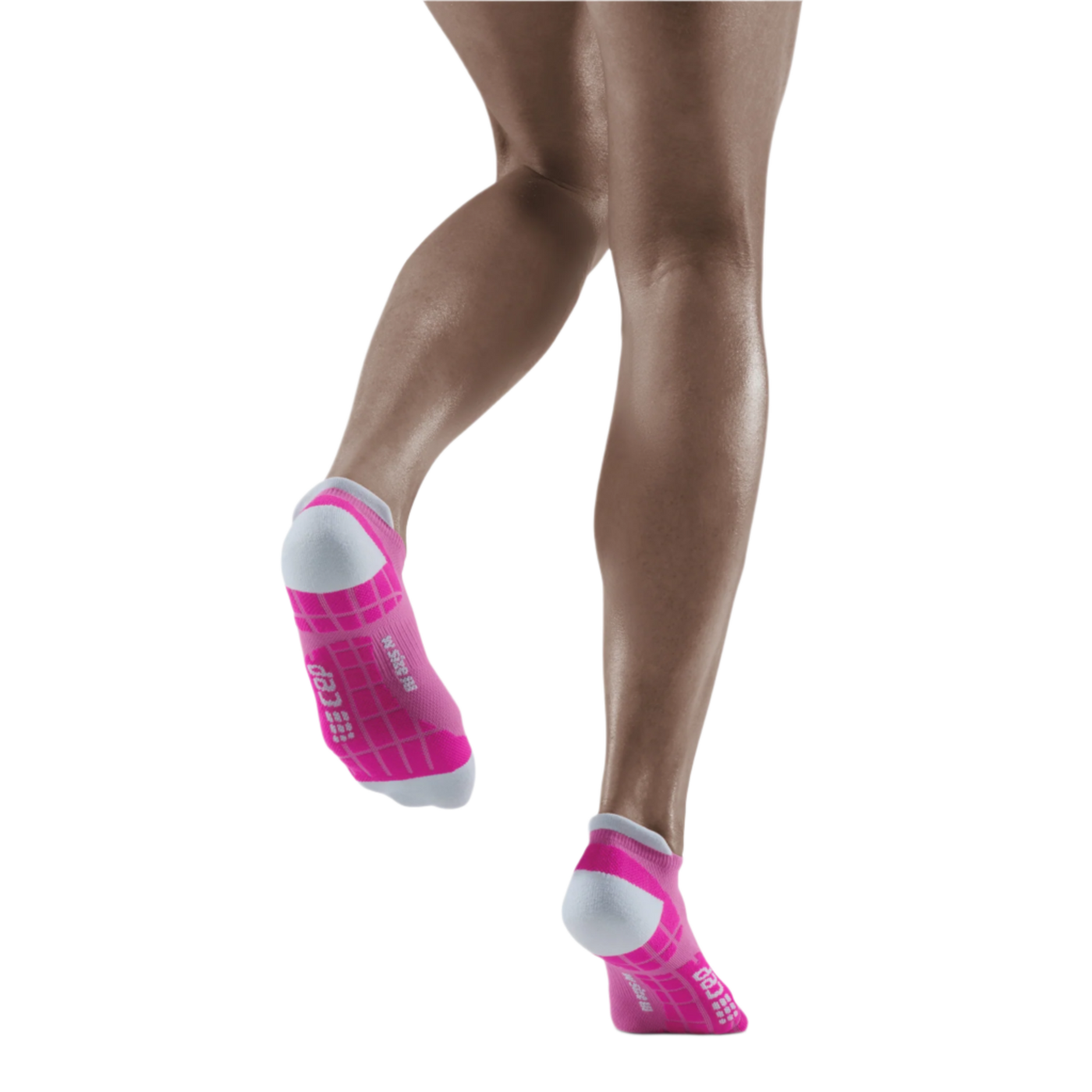 Ultralight No Show Compression Socks, Women, Electric Pink/Light Grey, Back View Model