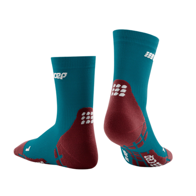 Ultralight Short Compression Socks, Women, Petrol/Red, Back View