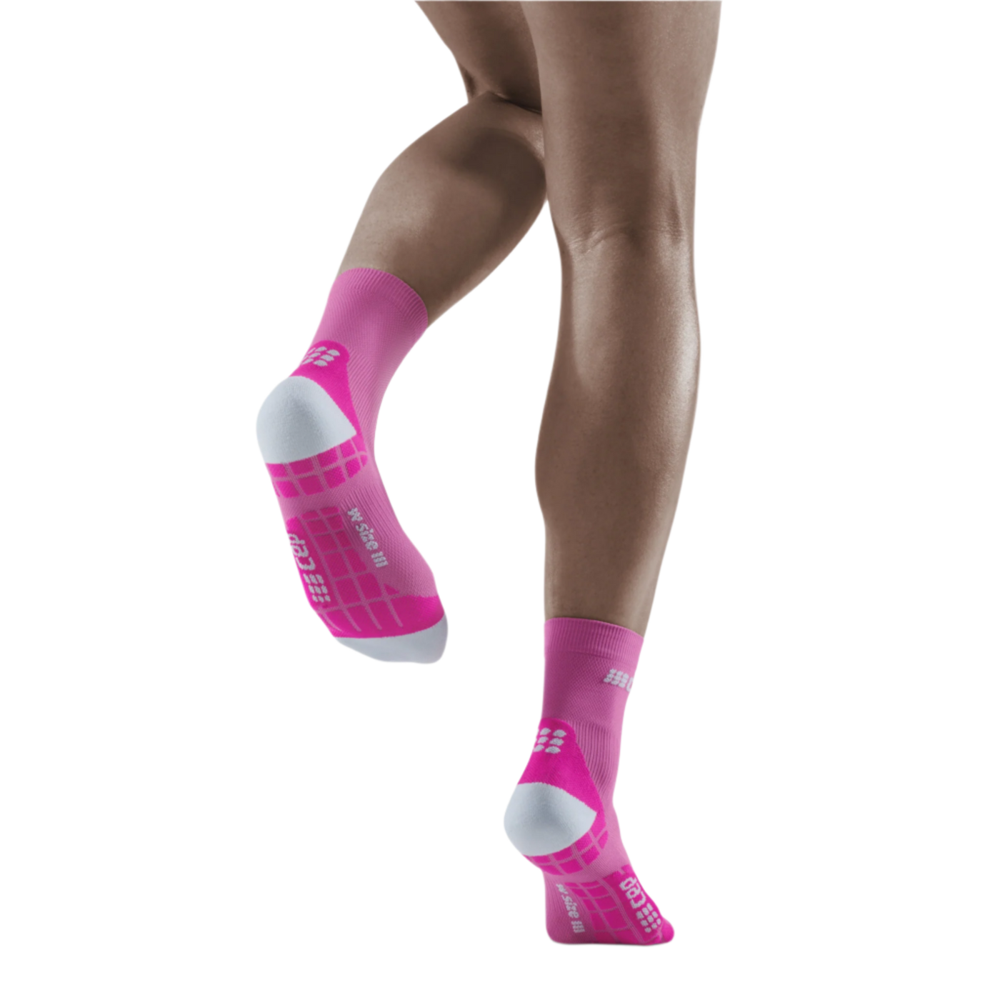 Ultralight Short Compression Socks, Women, Electric Pink/Light Grey, Back View Model