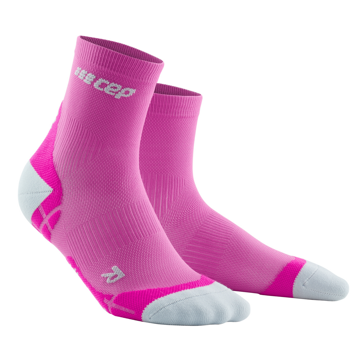 Ultralight Short Compression Socks, Women, Electric Pink/Light Grey, Front View