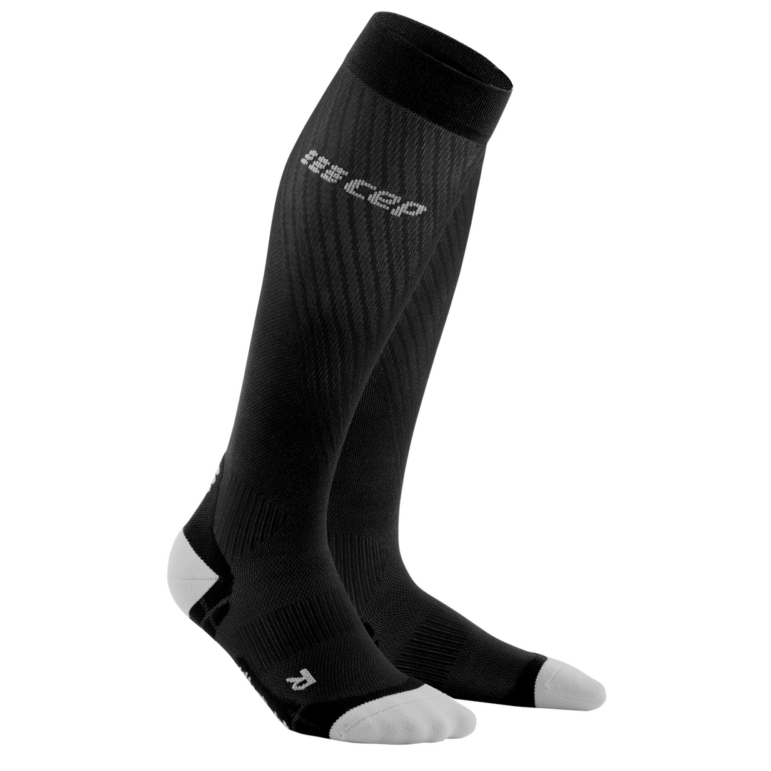 Εξαιρετικά Ελαφριές Ψηλές Κάλτσες Συμπίεσης, Ανδρικές, Μαύρο/Ανοιχτό Γκρι, Μπροστινή Όψη