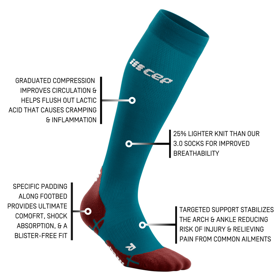 Ultralight Tall Compression Socks, Women, Petrol/Red, Detail